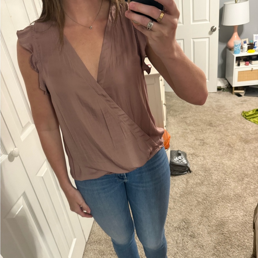 Mustard Seed Pink Ruffled Wrap Blouse